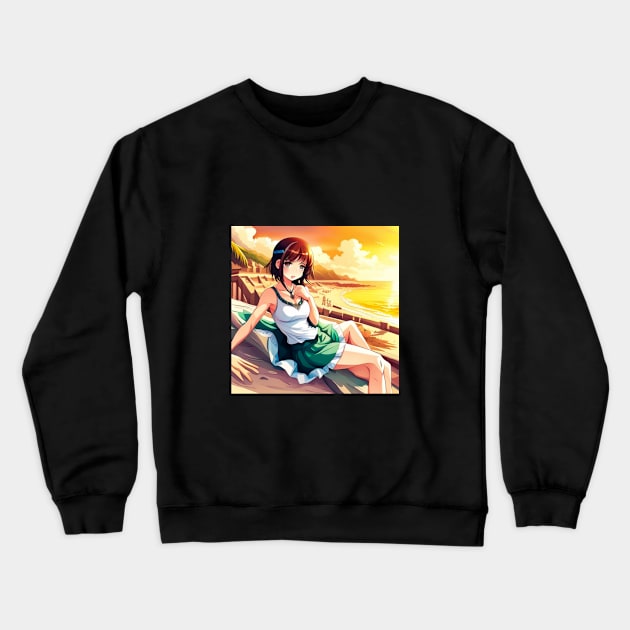 chica anime en la playa Crewneck Sweatshirt by LenisAnime